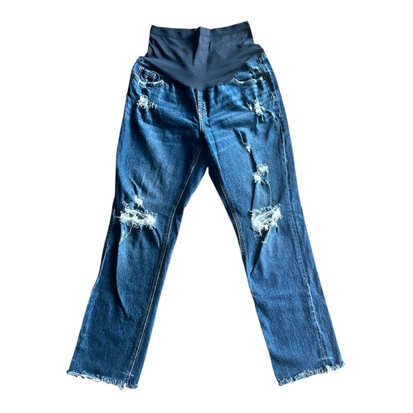 Old Navy Denim - Old Navy Maternity Distressed Full Panel Raw Hem Straight Leg Jeans Blue 10
